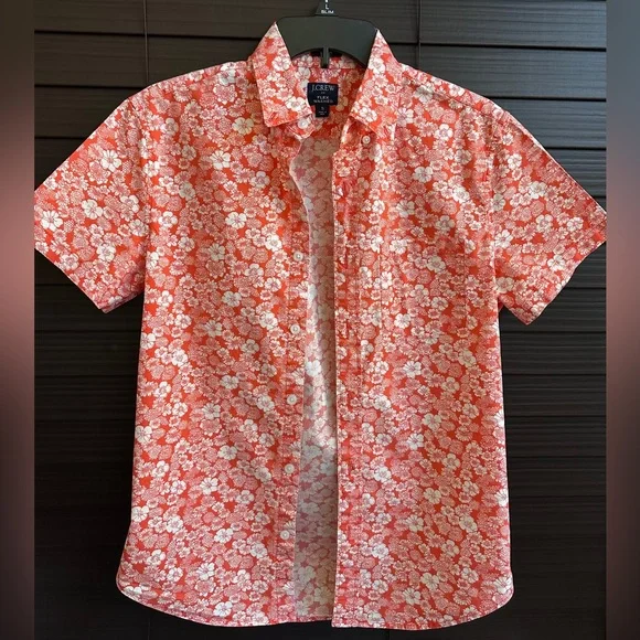J. Crew Men's Flex Washed Slim Short-Sleeved Button-Up Hawaiian Shirt Sz Small - Picture 3 of 9